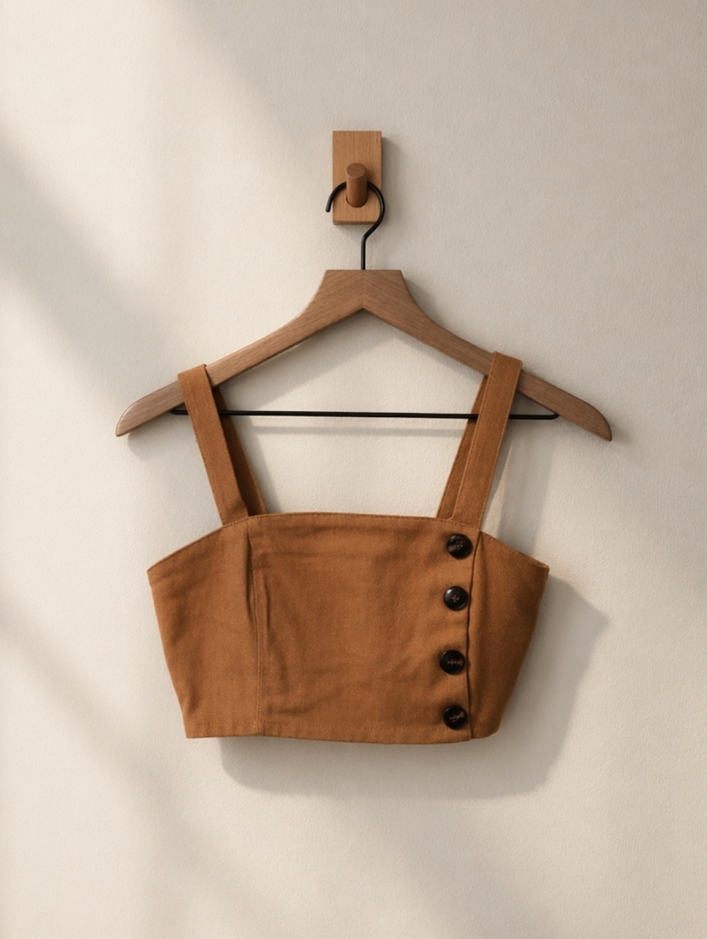 ME TO WE Cropped Tank Top XS Brown Cotton Button Detail Crop Top Structured